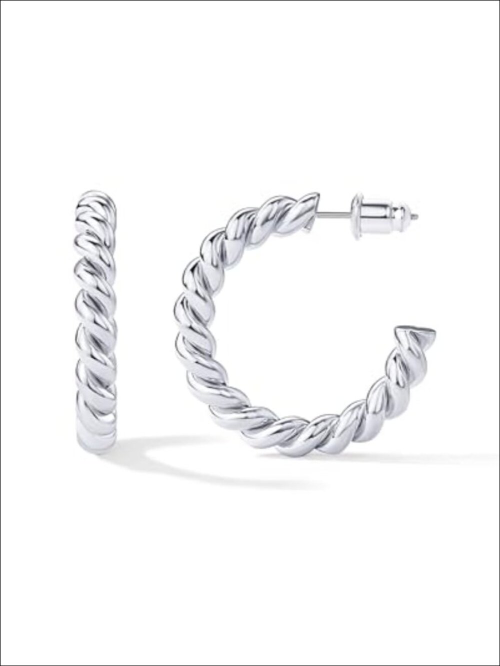 14K Gold Plated Twisted Rope Round Hoop Earrings 25mm Hypoallergenic